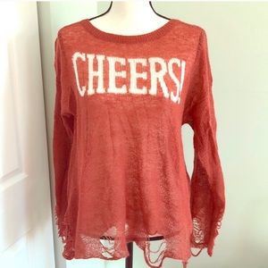 Distressed CHEERS  “Wildfox” sweater light coral